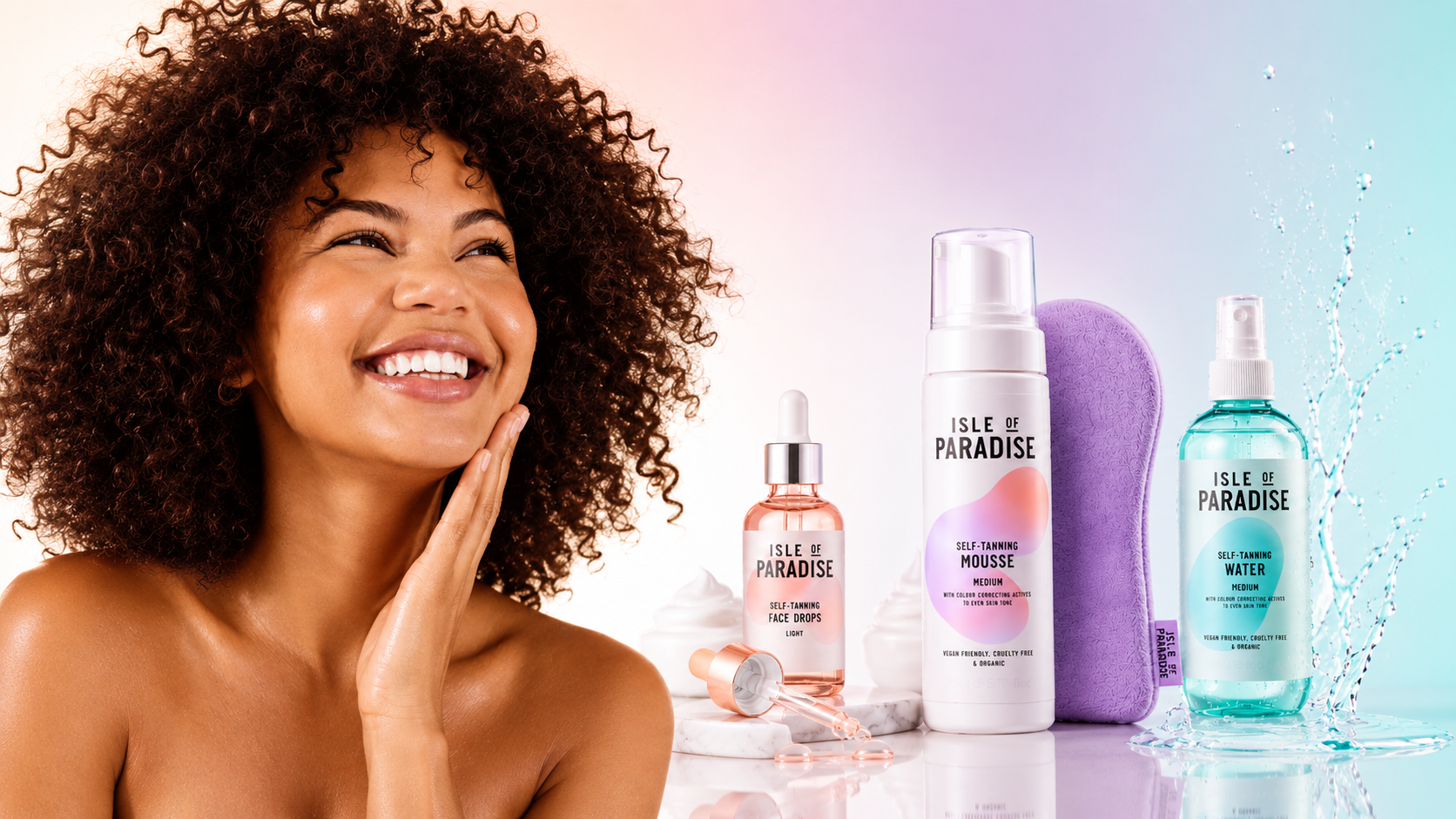 African American woman next to tanning products