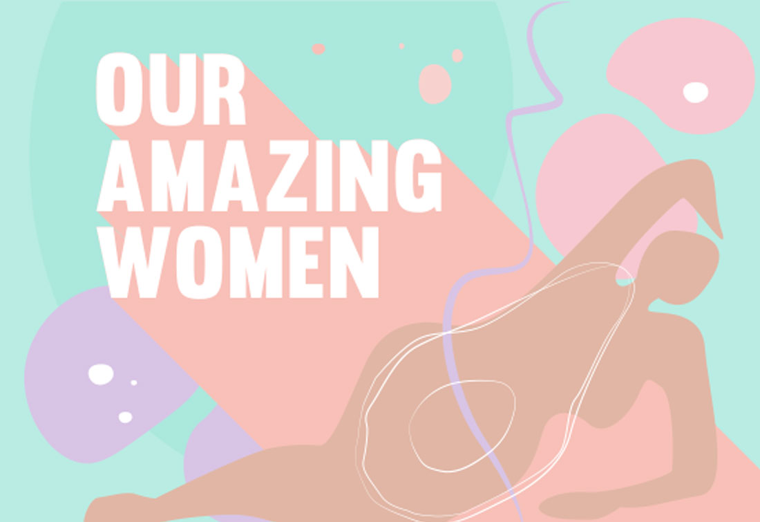 Ilustration with coloured panels over an abstract outline of a woman lying down